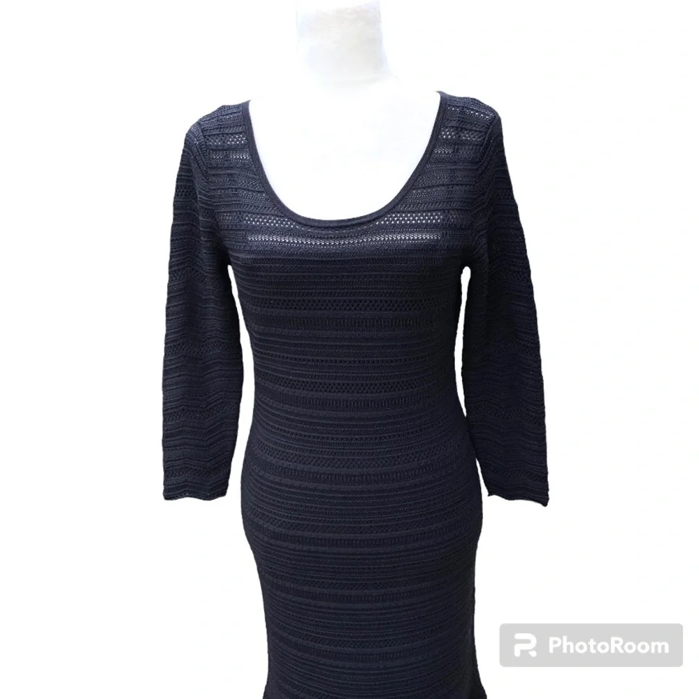 Lauren Ralph Lauren Midi Dress Black Knit Eyelet Stretch